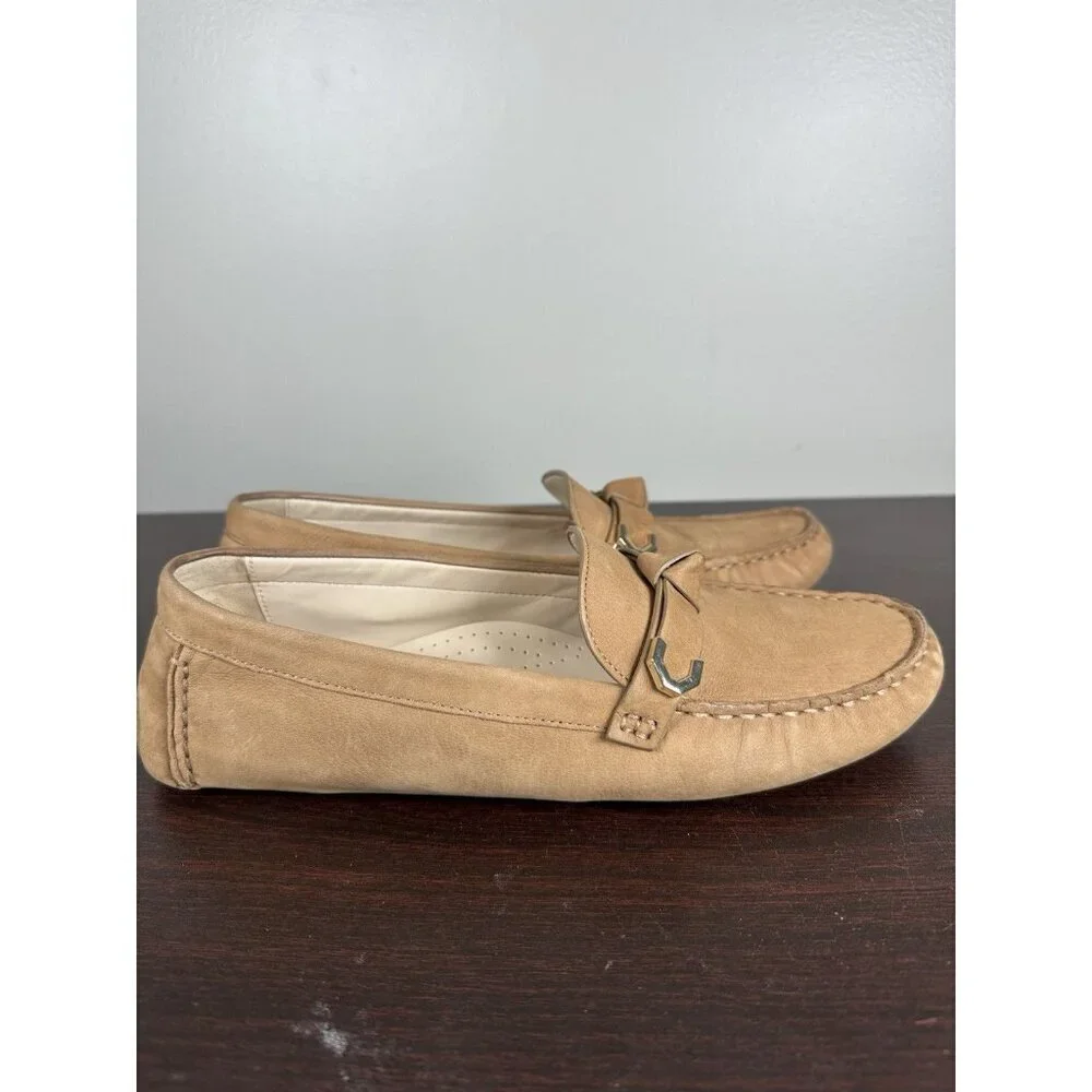 Cole Haan Evelyn Bow Driver Loafer Birch Beige Nubuck Size 9.5 Women’s